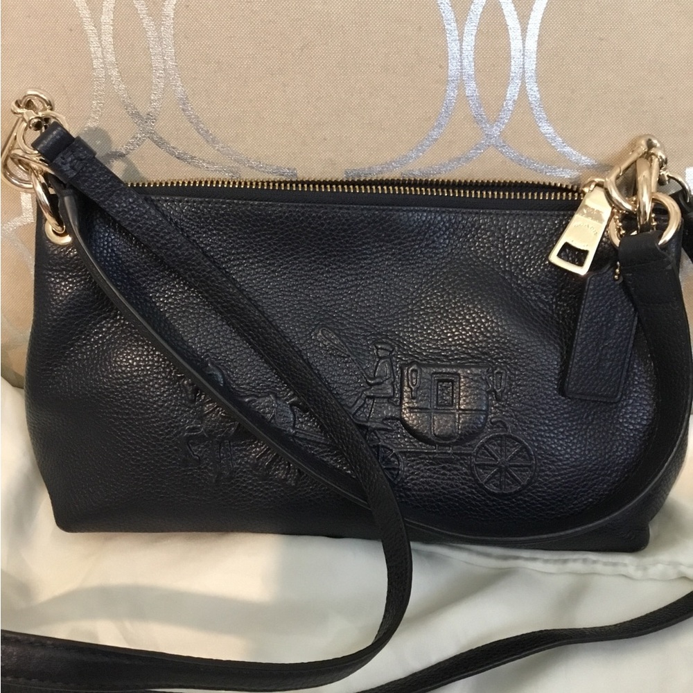 Vintage Coach HORSE & BUGGY Solid Black Full Grain Leather 2 Way Bag